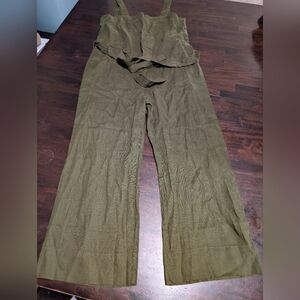 Quince 100% Linen Olive Green Women's Jumpsuit, M/L